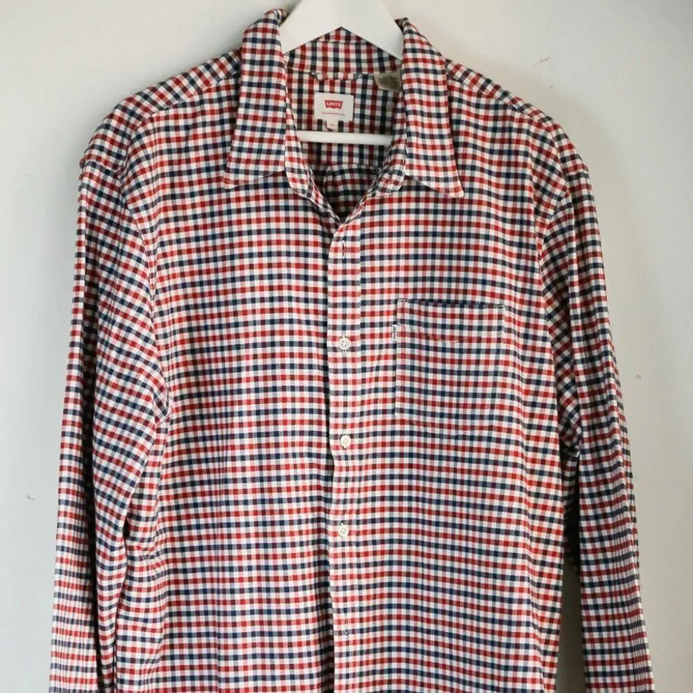 NWOT LEVI's Red Blue Checkered Print Button Up Casual Shirt XXL